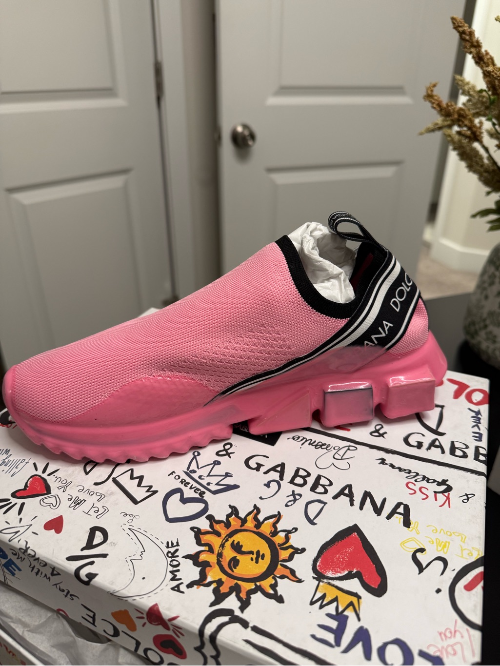 Dolce & Gabbana Bubblegum Pink Slip-On Mesh Sneaker